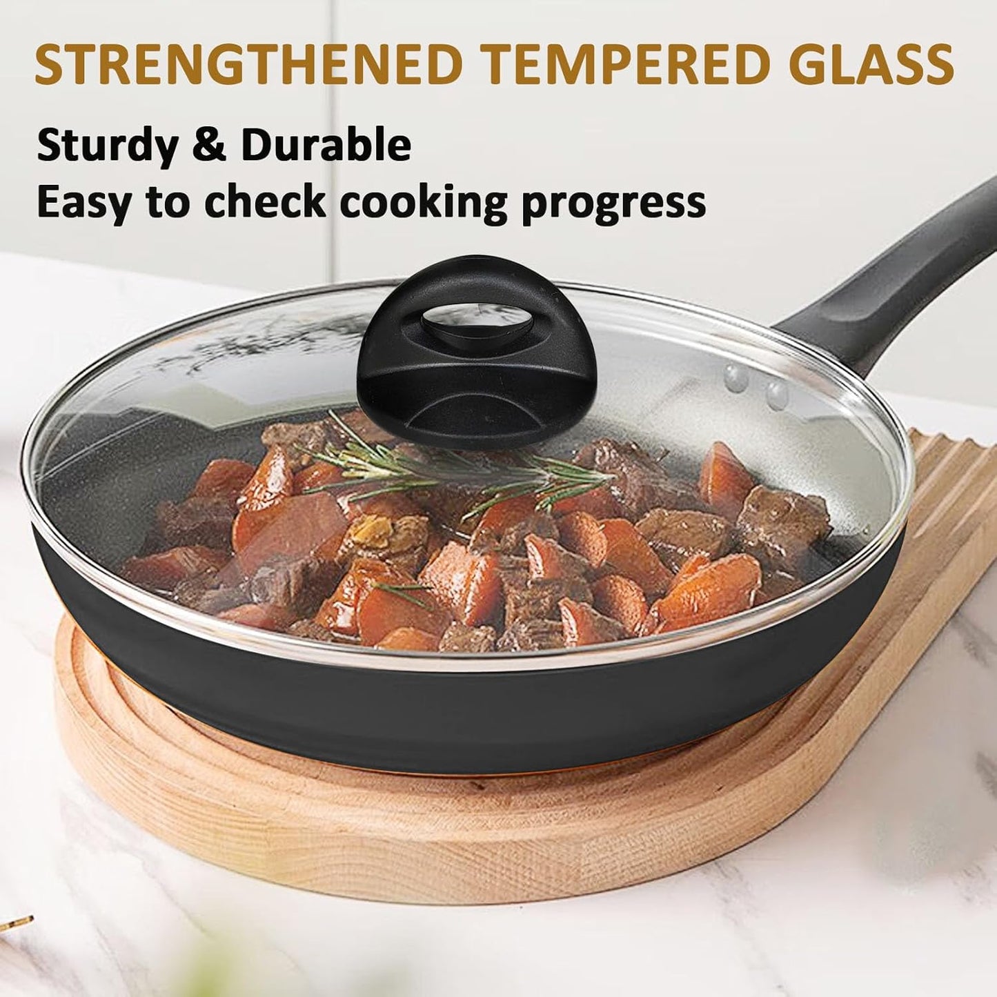 Glass Lids for Pot and Pan, 8, 9.5, 10.25, 11, 12, 12.6, 13.5, 14 Inch Tempered Replacement for Covers Kitchen Cookware, Frying Pan, Wok, Skillet (12 Inch)