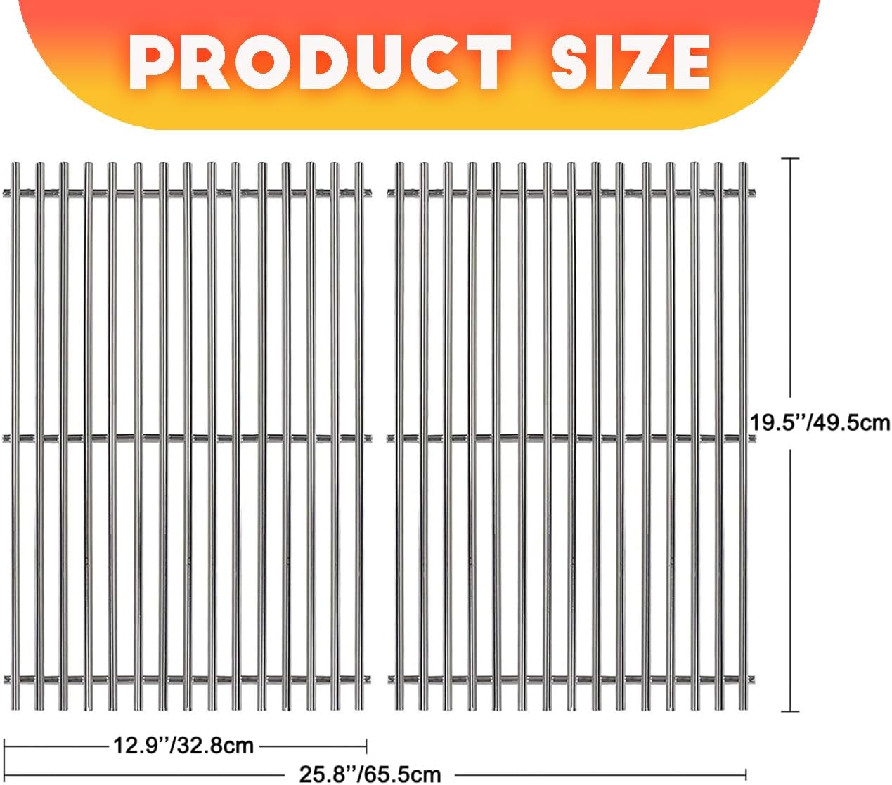 19.5" Solid Stainless Steel Cooking Grill Grates Replacement for Weber Genesis E and S Series 300 E310 E320 S310 S320 Gas Grills, Cooking Grate Grid for Weber 7524 7528, Set of 2