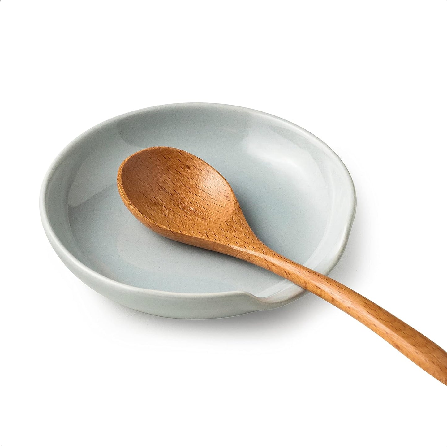 Ceramic Spoon Rest for Kitchen Counter, Kitchen Spoon Holder for Stove Top, Cooking Utensil Rest with Drip Tray for Ladles Tongs Spatula, Dishwasher Safe, Light Gray
