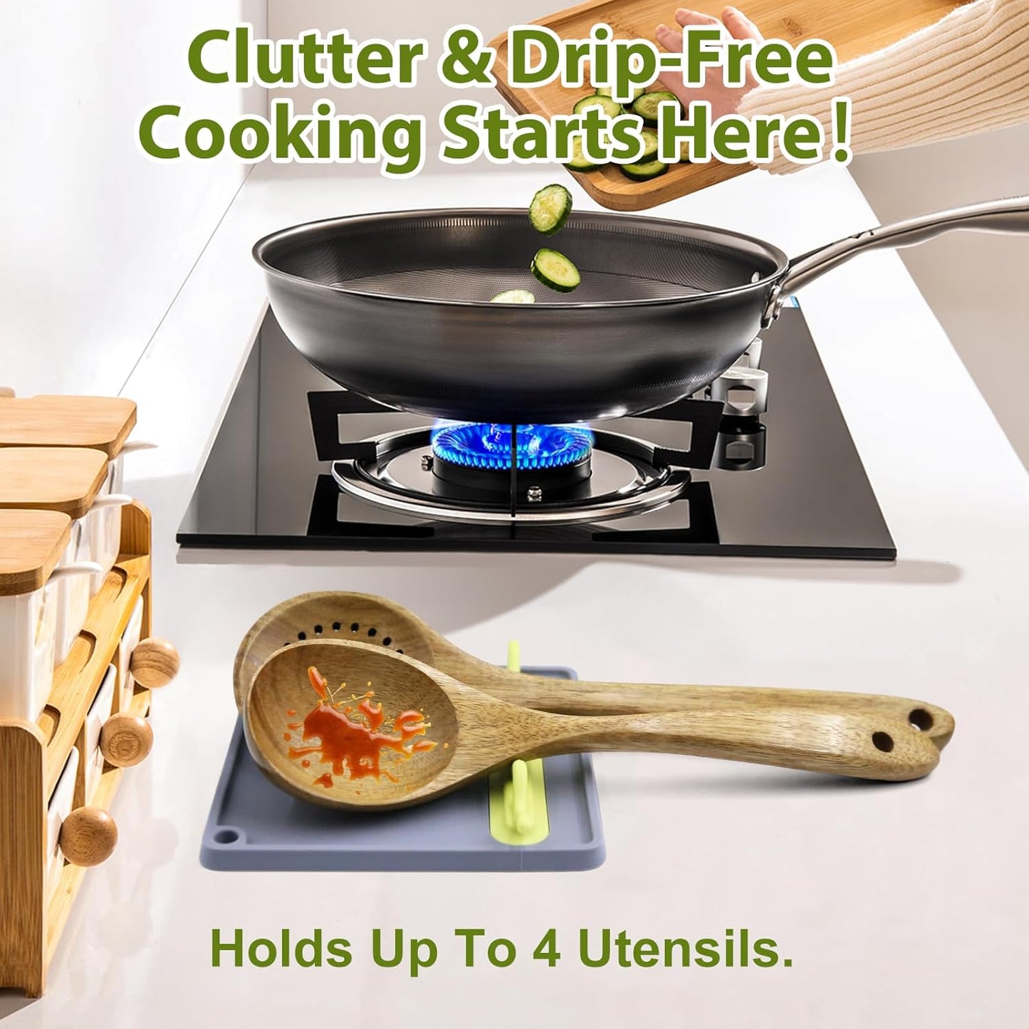 Silicone Spoon Rest for Stove Top, Heat-Resistant & BPA-Free, Non-Slip Kitchen Spoon Holder for Stove, Gray + Yellow Plum