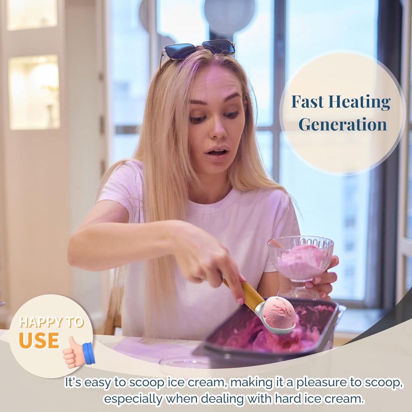 Heated Ice Cream Scoop Rechargeable, Electric Warming Ice Cream Scooper with LED Display, Heats to 158°F for Hard Ice Cream, Easy for Seniors & Kids, IP67 Waterproof (Olive Evergreen, 2oz)