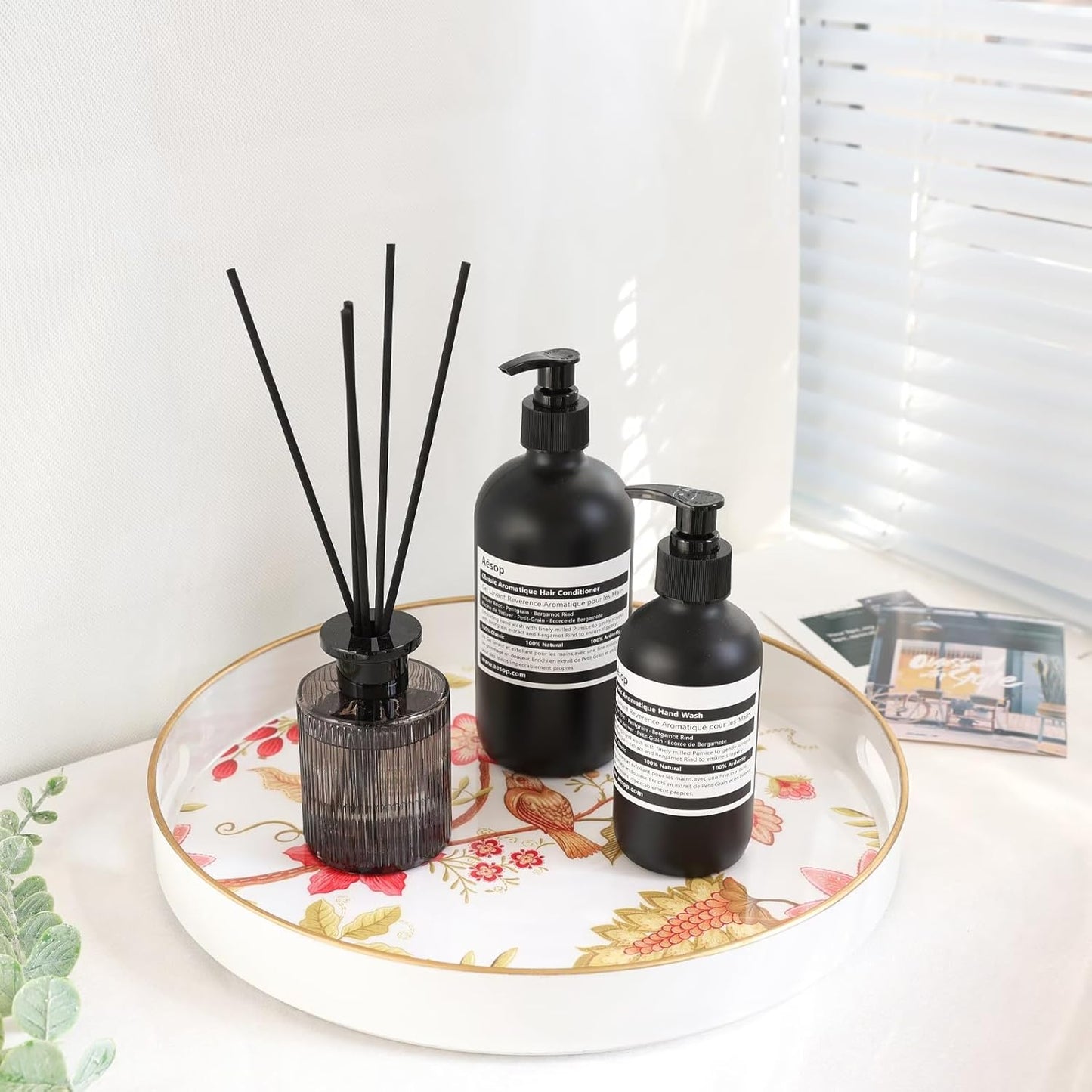 Spsyrine Decorative Serving Tray with Handles, Lacquered Coffee Table Tray for Ottoman, Round Waterproof Platters for Centerpieces, Parties, Living Room, Kitchen Counter Organization Yellow