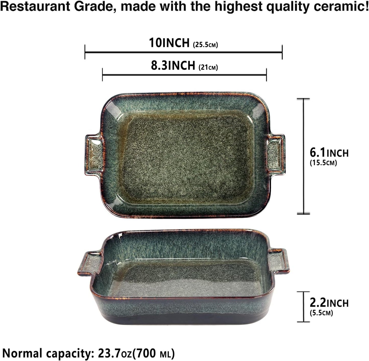 Porcelain Casserole Baking Dish - 23.7 Oz Ceramic Baking Dish Lasagna Pans, Oven Safe Durable Bakeware for Kitchen Home Decor, Banquet and Dinner, Rectangular 2 pieces, 8 x 6 Inch