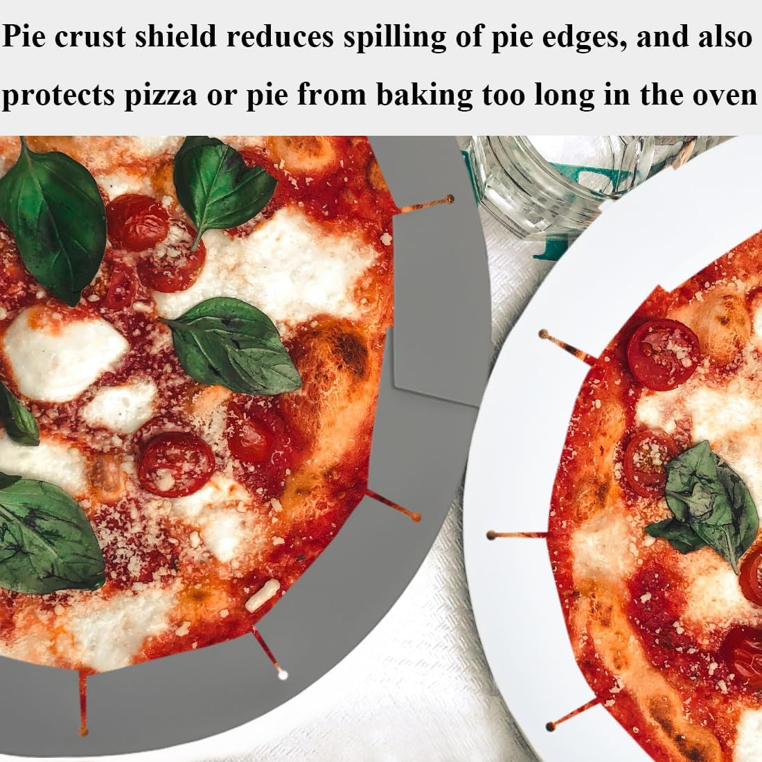 Adjustable Pie Crust Shields, Silicone Baking Protectors, Cover Ring Tools Fits 8-11.4 Inch Pies, Baking Pie Pizza Crust Shield Protector Cover for Edges ﻿ (Grey 2 + Transparent 2)
