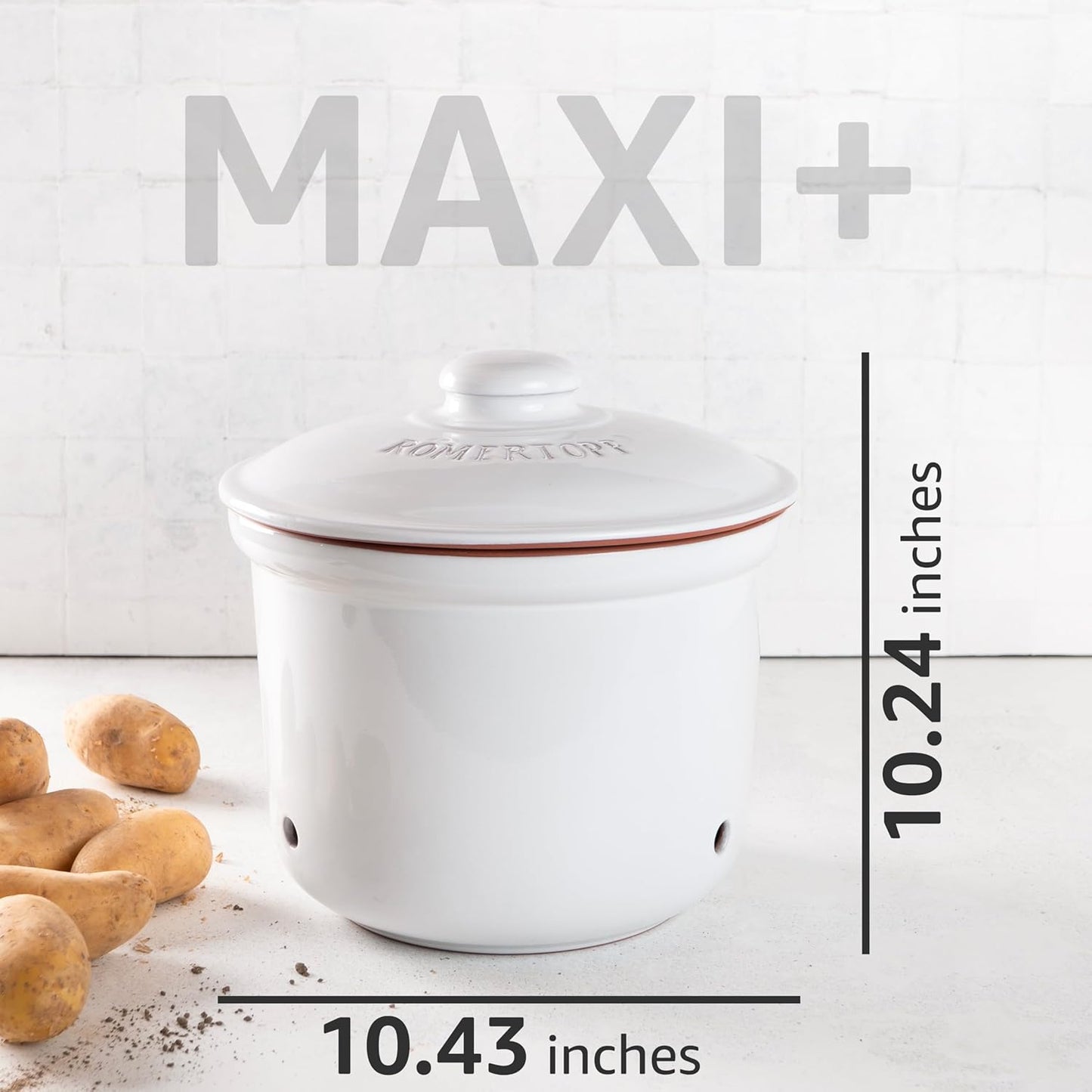 Romertopf Freshness Storage Potato Onion Garlic Clay Pot Set of 3 with Lids - White