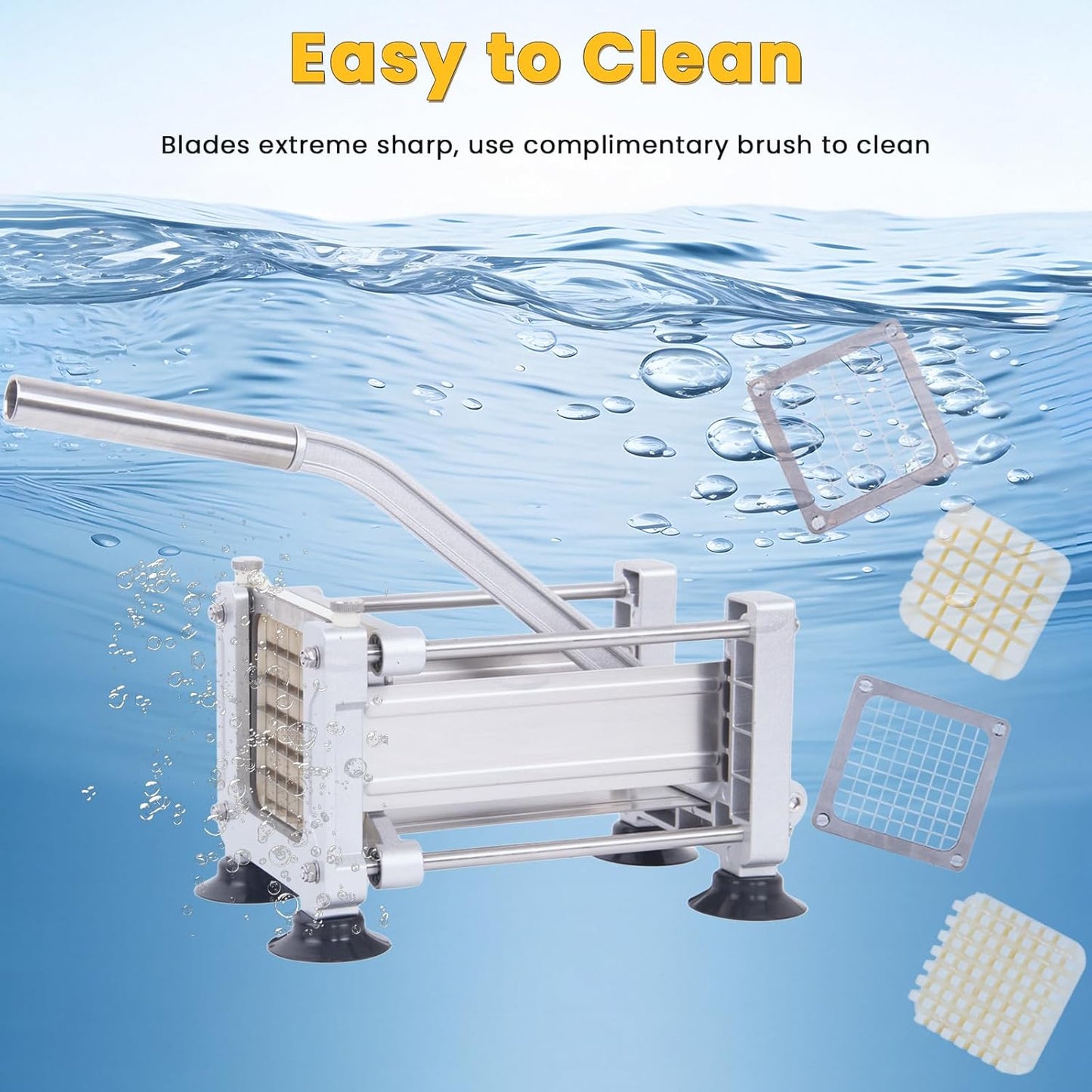 Heavy Duty French Fry Cutter with 3 Stainless Steel Blades (1/4" 3/8" 1/2") - Manual Metal Potato Slicer for Vegetable, Sweet Potatoes, Onions