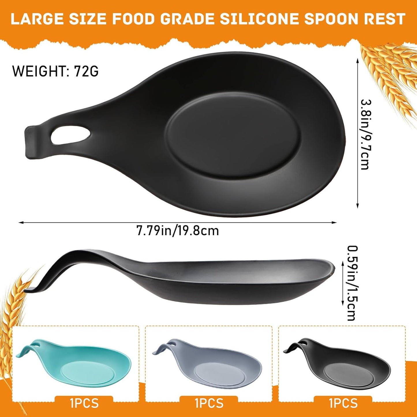 Spoon Rest for Stove Top, 3 Pack Large Silicone Spoon Holder for Kitchen Counter, Heat Resistant Cooking Spoon Holder, Microwave and Oven Safe