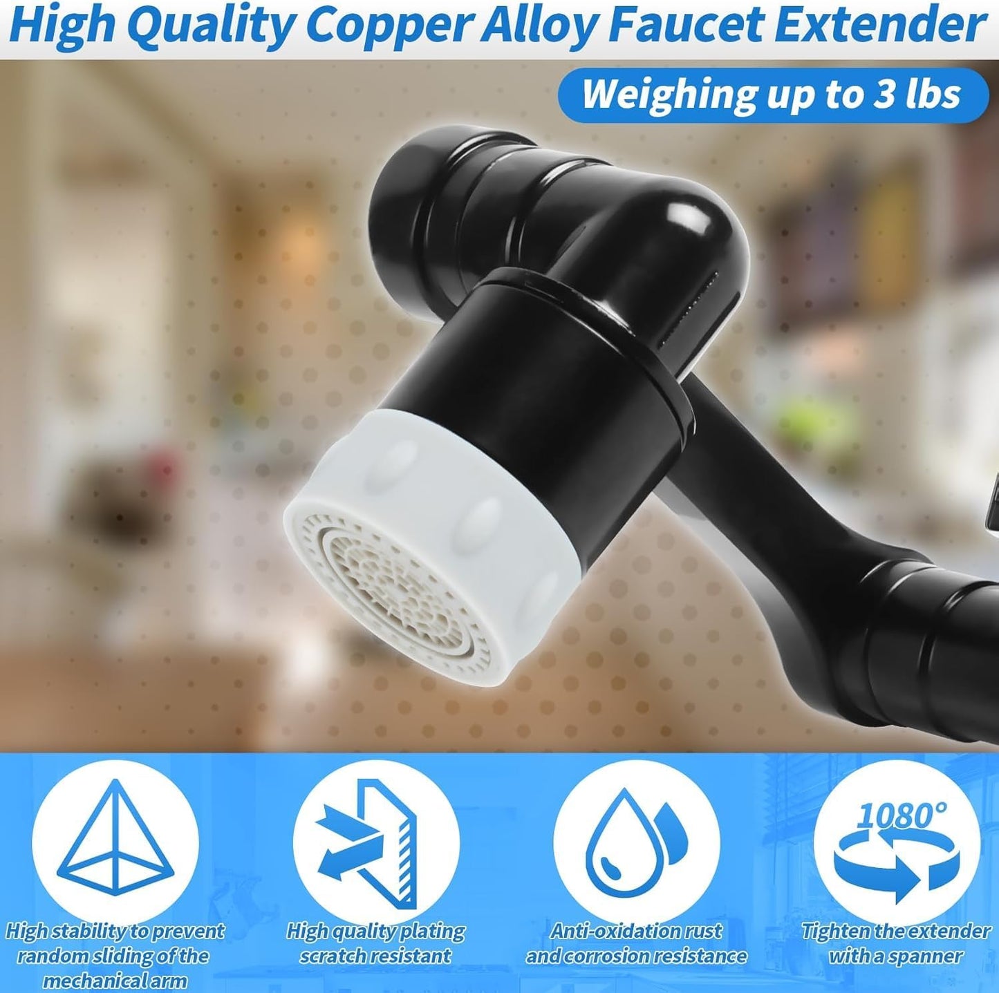 1080° 2 Mode Faucet Extender, Heavy Duty Rotating Sink Extension, Universal Swivel Multifunctional Robotic Arm, Rotating Splash Filter Extension Faucet Aerator for Kitchen Bathroom-1 Pcs