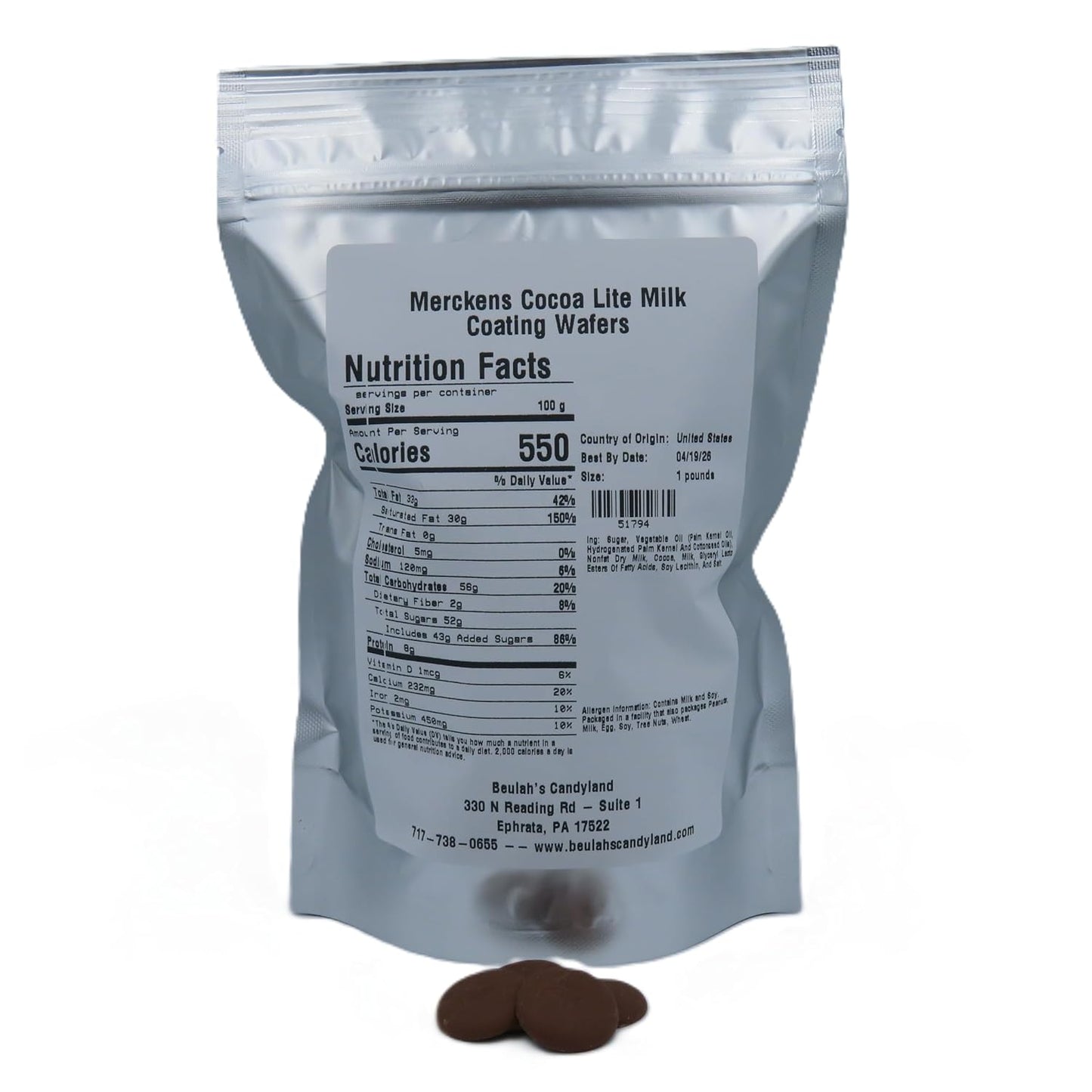 MERCKENS Coating Wafers, Milk Melting Chocolate, Cocoa Lite, 1 Pound Package