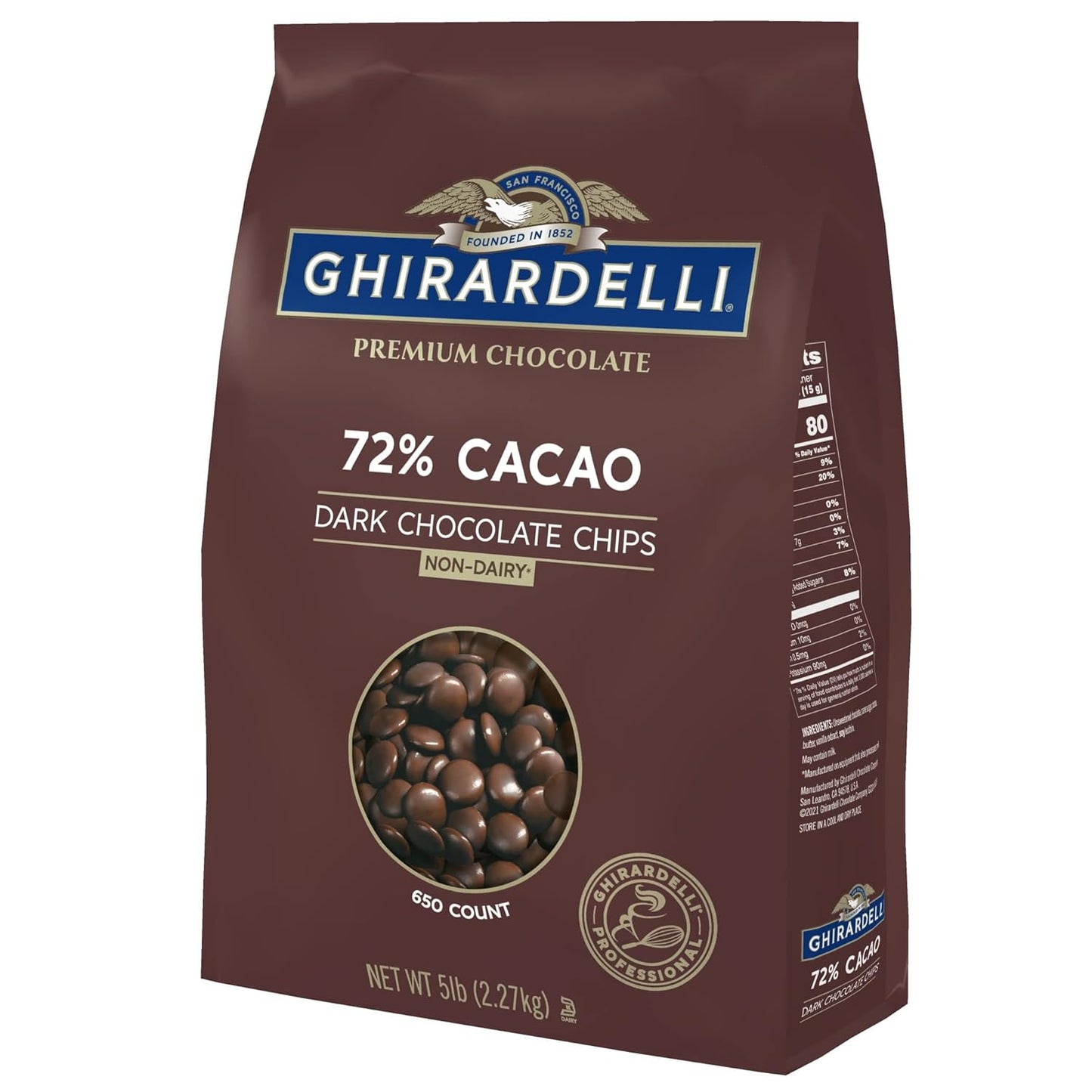 Ghirardelli Chocolate Company 72% Cacao Dark Chocolate Chips, 5lb. Bag (Pack of 1)