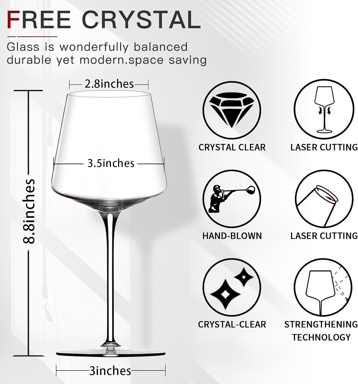 Red Wine Glasses Set of 4-18 oz Hand Blown Crystal Modern Wine Glasses-Unique square wine glasses with flat bottom For Cabernet, Pinot Noir, Burgundy