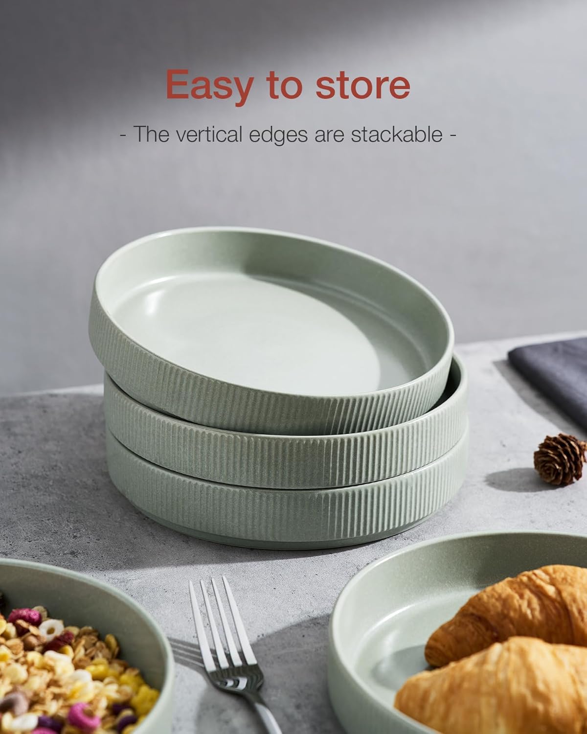 famiware Star 7.5" Pasta Bowls Set, Salad Bowl Set of 6, Double Reactive Glaze, Stackable, Perfect for Your Friend for Housewarming, Thanksgiving, Christmas, Light Green