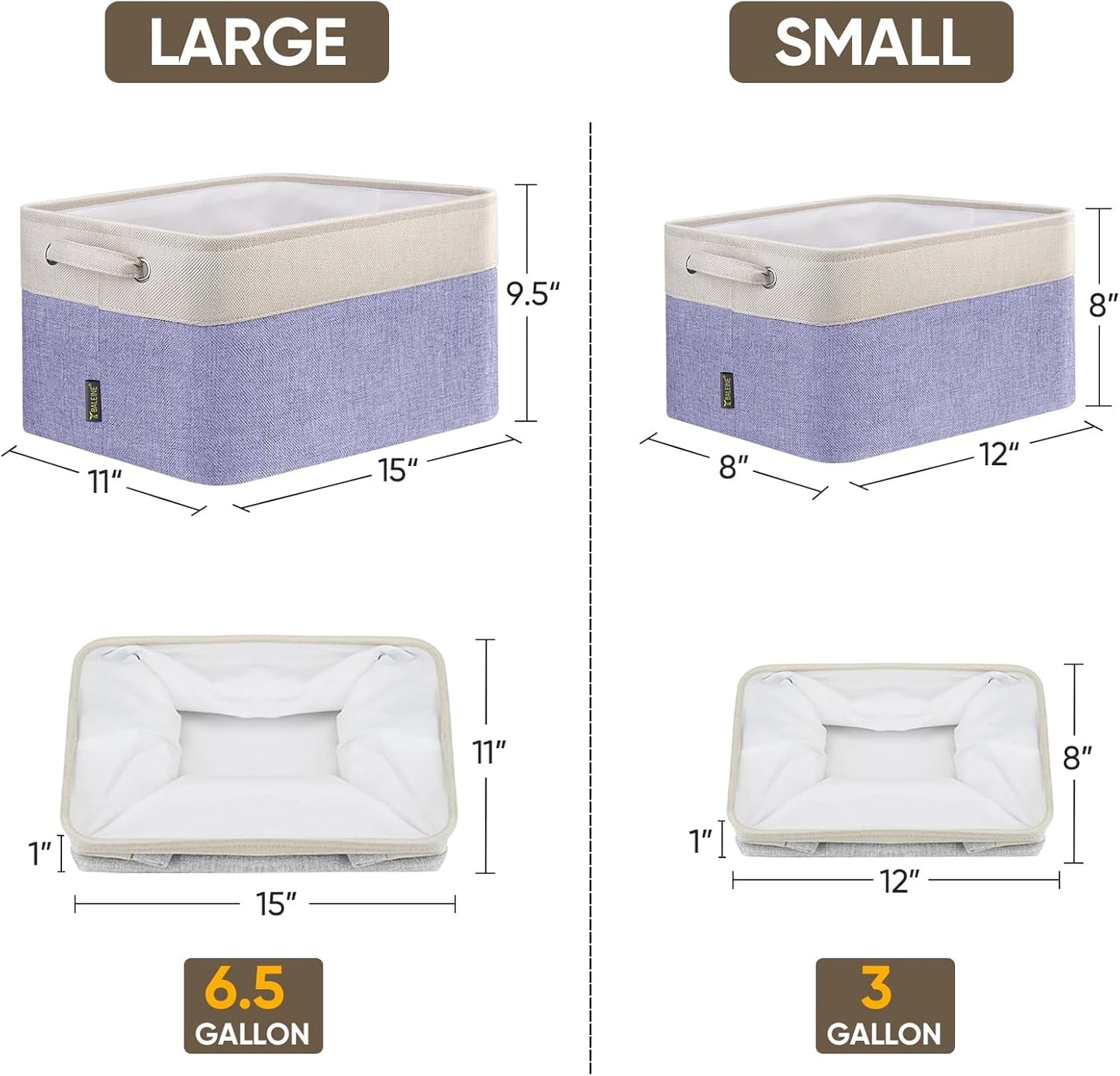BALEINE 2 Pack Fabric Storage Bins for Shelves, Linen Storage Baskets for Organizing, Decorative Closet Bins for Clothes, Home (Lavender, 12"x8"x8")