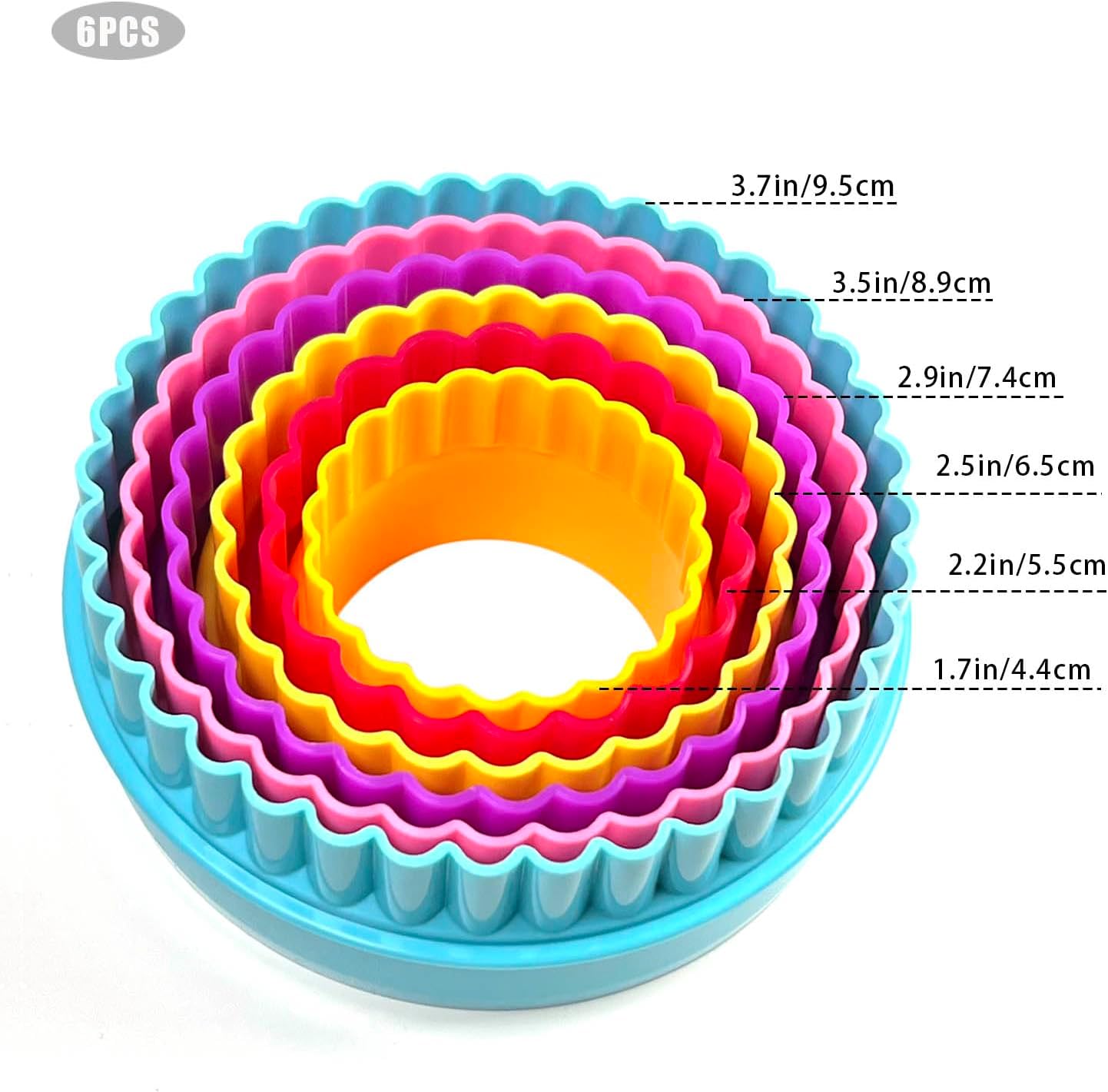 Cookie Biscuit Cutter Set, Two Side Cookie Cutters Plastic Set Multi-size Cake Fruit Vegetable Shapes Cutter Random color (Round Shaped, 6 Pack)