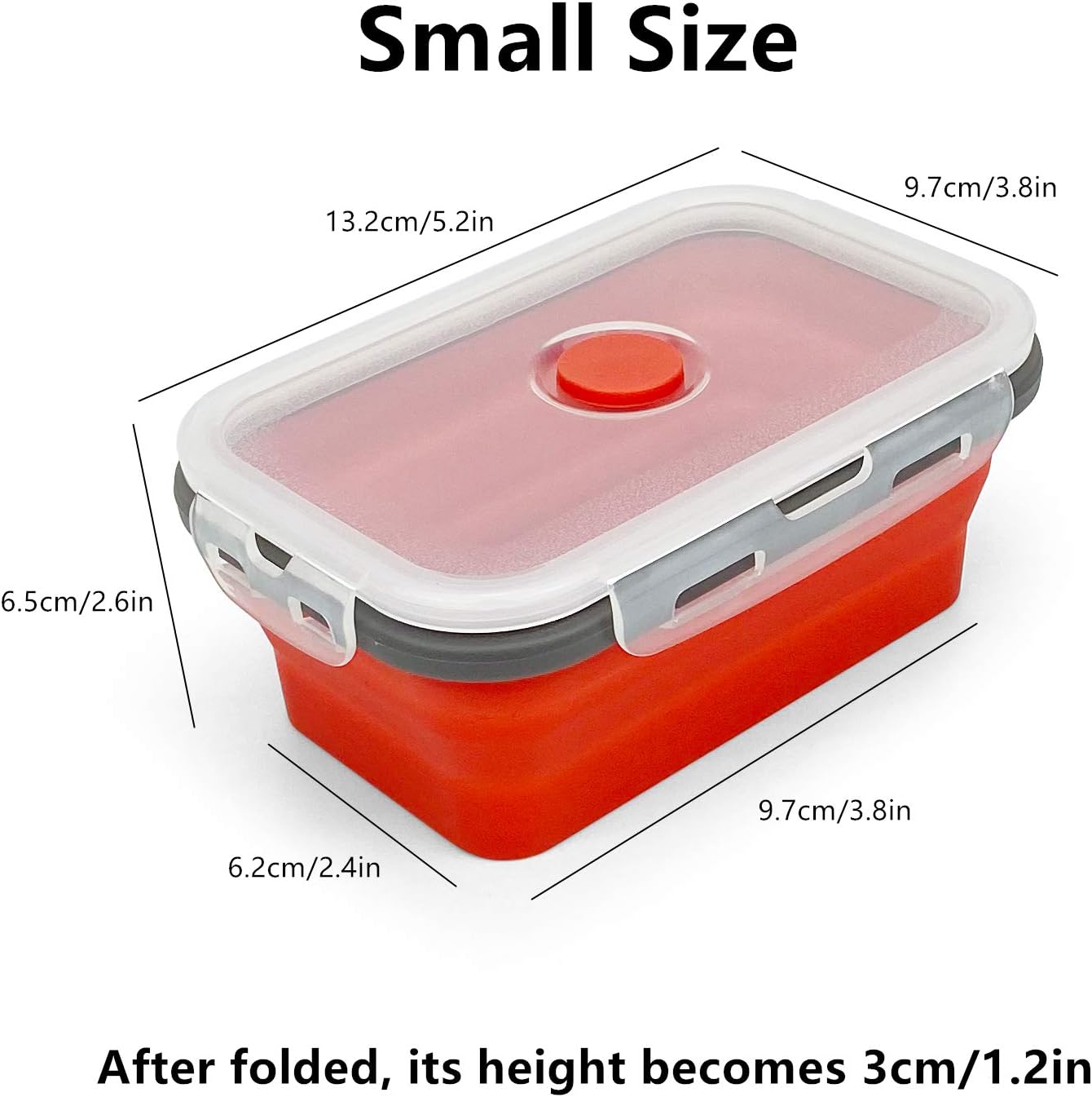 CCyanzi 3piece Collapsible Food Storage Containers with Lids, Silicone Lunch Container, Microwave & Freezer Safe, Space Saving for Kitchen Cabinet and Camping Backpack,(red gray)