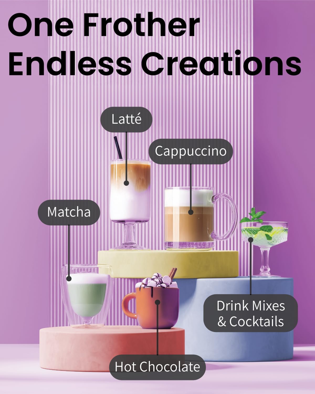 Elementi Powerful Frother Wand – Lightweight Milk Frother & Drink Mixer Handheld, Matcha Whisk for Dreamy Lattes, Powerful Coffee Mixer Wand & Blender Stirrer for Creamy Cappuccinos at Home (Lavender)