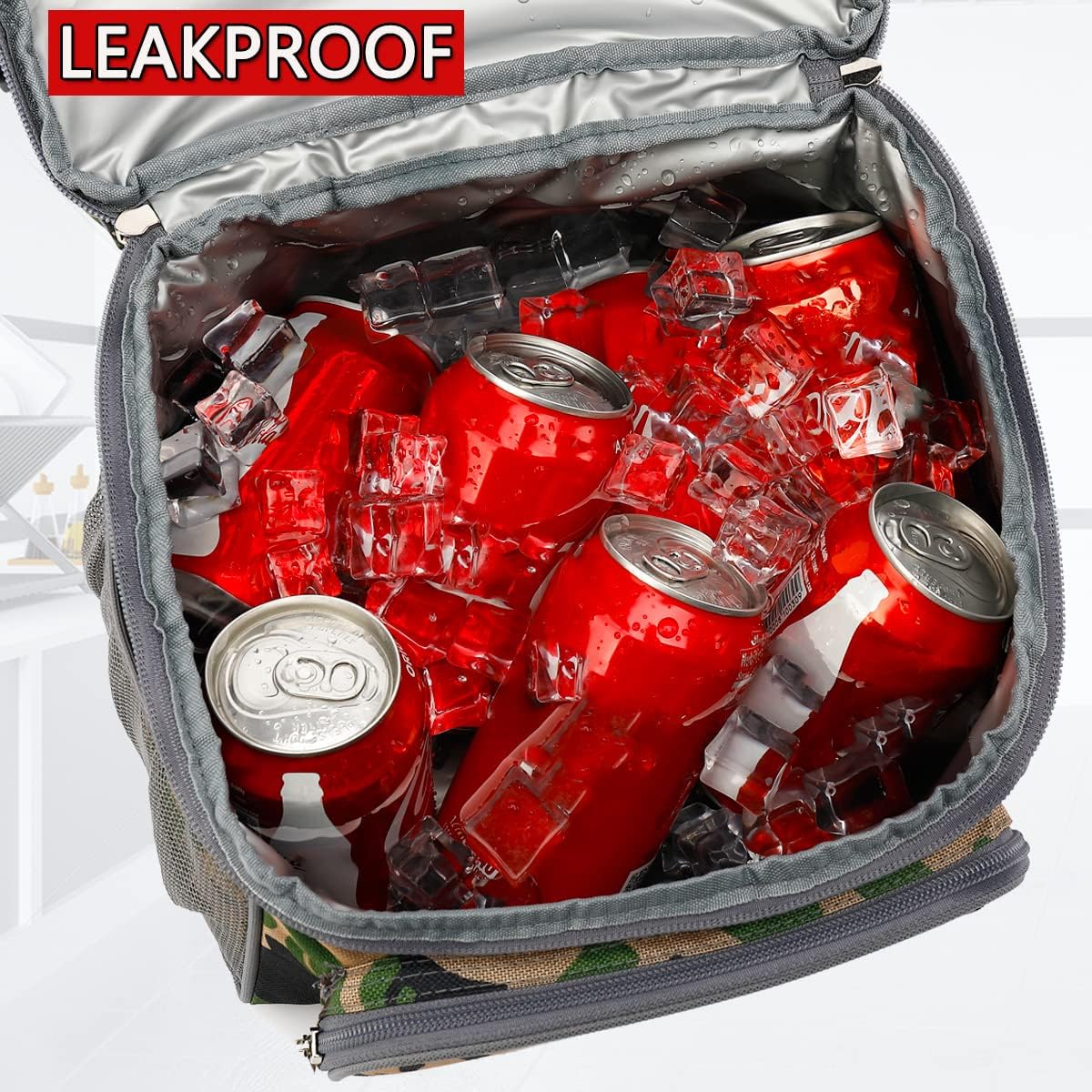 FlowFly Double Layer Cooler Insulated Lunch Bag Adult Lunch Box Large Tote Bag for Men, Women, With Adjustable Strap,Front Pocket and Dual Large Mesh Side Pockets