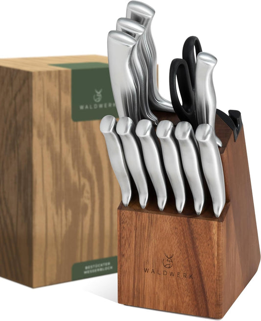 WALDWERK Knife Set - 11pcs Kitchen Knife Set with Block and Integrated Sharpener - Kitchen Knife Set - Knife Block Set - Kitchen Knifes - Knives Set for Kitchen