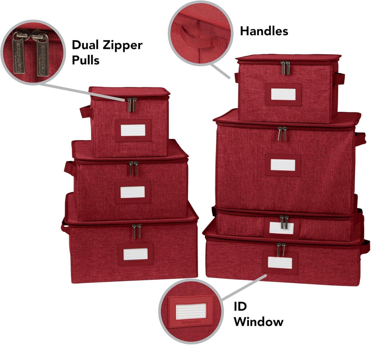 Covermates Keepsakes Dish Storage Box - Stackable, Reinforced Handles, China Storage, Red Heather