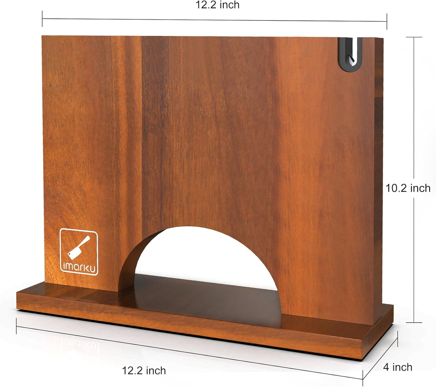 Magnetic Knife Block, Magnetic Knife Holder with Double Sided Magnetic Design, 12×10 Inches Knife Stand with Knife Sharpener, Acacia Wood Knife Storage for Kitchen Counter