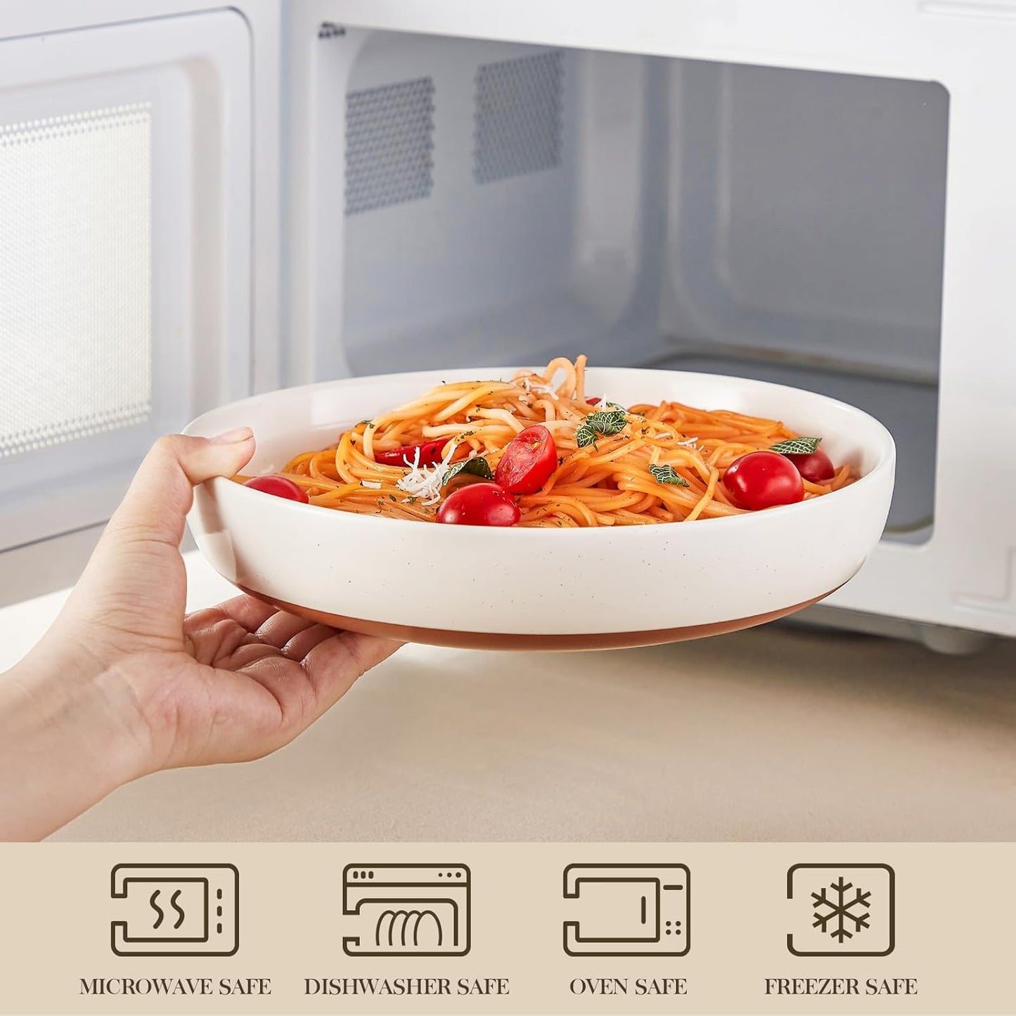 MALACASA Large Pasta Bowls Set of 4, 48 OZ Salad Bowls Serving Bowls for Dinner, Ceramic Soup Bowls Pasta Plates for Serving, Stackable, Microwave & Dishwasher Safe, Multicolor, Series TARA