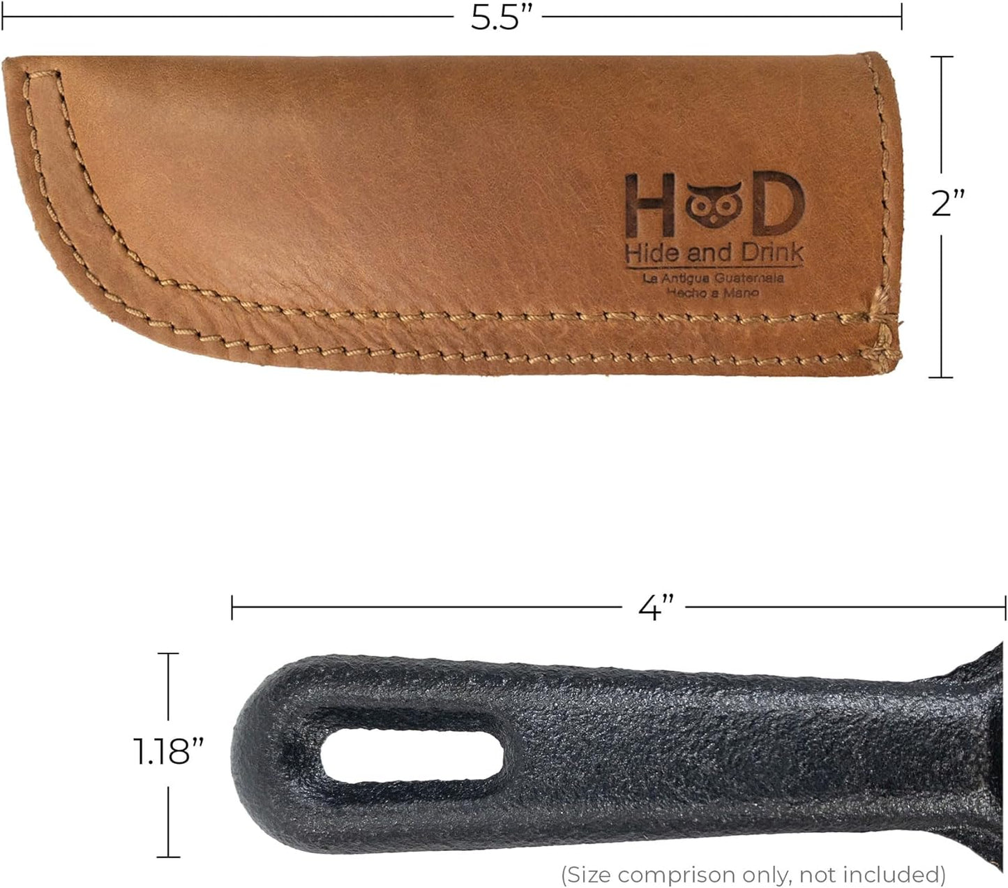 Hide & Drink, Hot Handle, Cast Iron Protector, Panhandle Potholder, Double Layered, Double Stitched, Slides On/Off Easily onto Metal Skillet Grips, Full Grain Leather, Handmade, Single Malt Mahogany