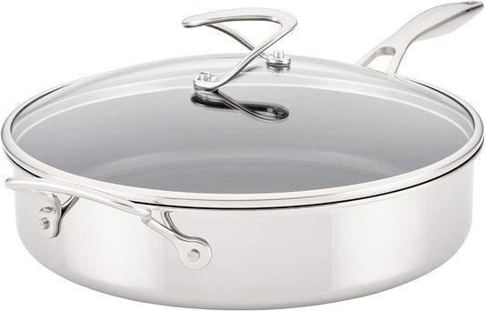 Circulon Clad Stainless Steel Saute Pan with Lid and Hybrid SteelShield and Nonstick Technology, 5 Quart - Silver