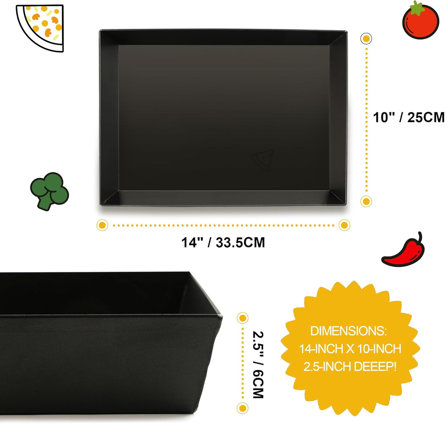 Blue Steel Detroit Pizza Pan 14x10 (Non-Stick&BPA Free) Heat-Resistant Up to 800°F, Pre-Seasoned Carbon Steel Detroit Pizza Pan, Deep Dish Pizza Authentic Steel Pan Five Years Free Replacement