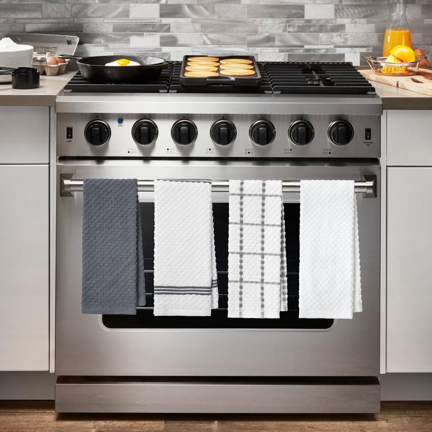 Artoid Mode Ring Spun Cotton Grey Kitchen Dish Towels, 15x25 Inch Ultra Soft Absorbent Quick Drying Household Cleaning Tea Towels Bar Towels Set of 4