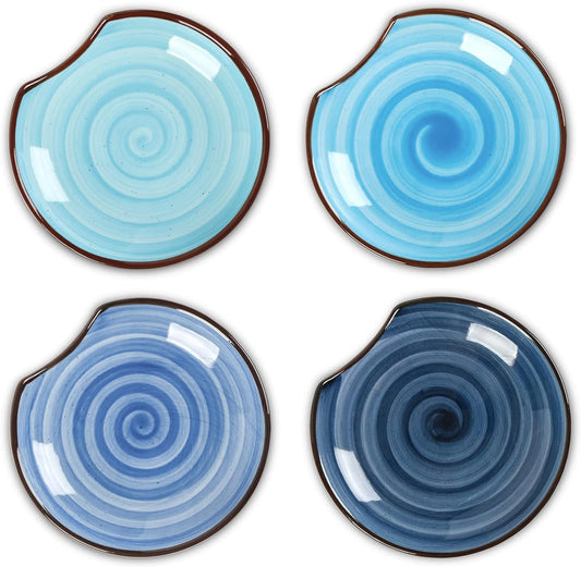 Selamica Ceramic Spoon Rest for Stove Top, 4.6 Inch Cooking Spoon Holder for Kitchen Counter, Stackable Utensil Rest Holder for Spatula, Ladles, Tong, Coffee Spoon, Set of 4, Gradient Blue