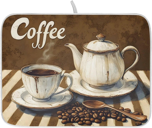 Coffee Themed Dish Drying Mat for Kitchen Counter Absorbent Microfiber Small Drying Pad Dish mats for Kitchen Countertops 16 x 18 Inch242