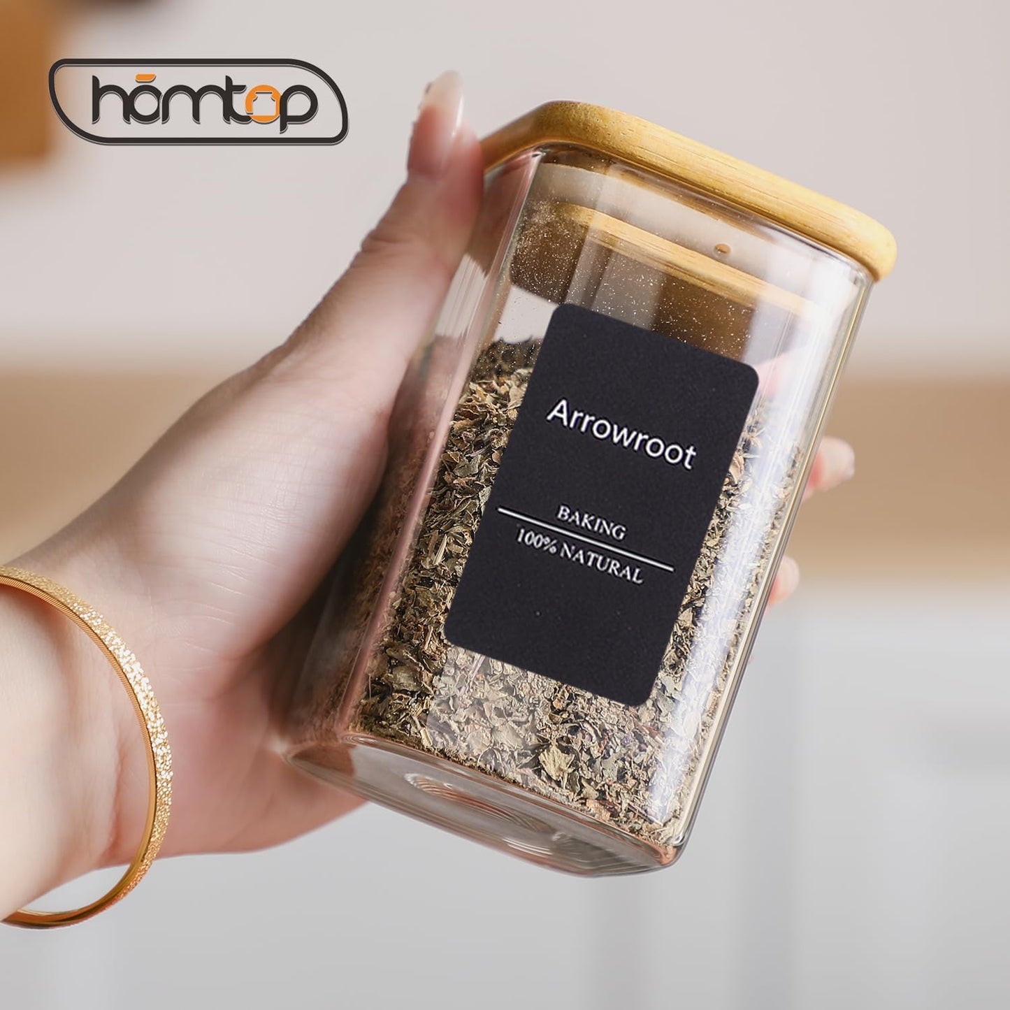 12Pcs 9oz Spice Jars Glass Container with 275 Labels, Airtight Seasoning Empty Organizer with Bamboo Lid Set for Food Storage, Salt, Sugar