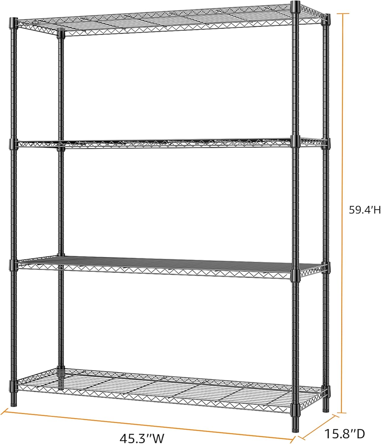 1400 lbs 4 Tier Storage Rack Metal Wire Shelving Unit, Storage Standing Household Shelf Organizer for Kitchen Pantry Closet Garage Basement Utility Room, Black 15.8" D x 45.3" W x 59.4" H