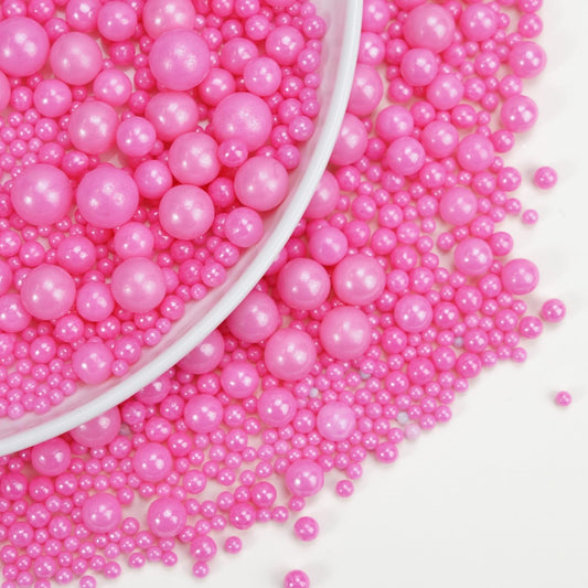 Dazzjoy Edible Hot Pink Pearl Sprinkles, Edible Sugar Candy, 130g/4.58oz, Pink Ball Pearls for Cake Decorating, Cupcake Toppers