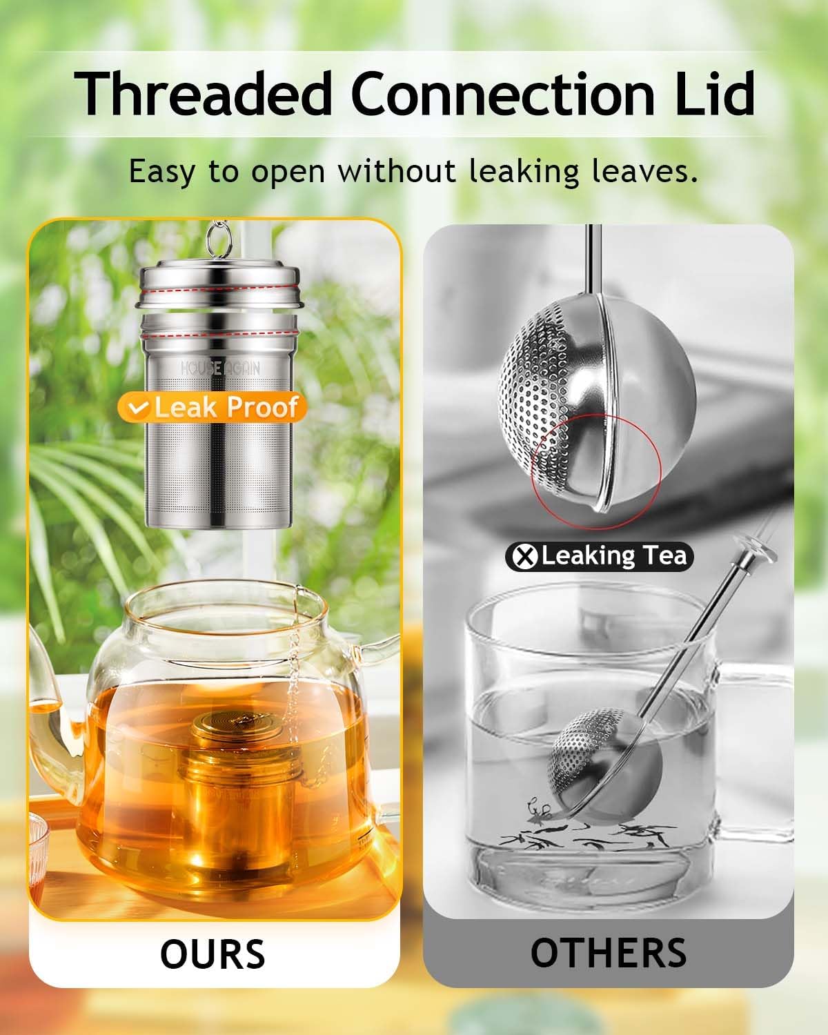 House Again 2 Pack Tea Infuser, Extra Fine Mesh Tea Infusers for Loose Tea, 18/8 Stainless Steel Tea Strainer with Extended Chain Hook, Tea Steeper for Brew Tea, Spices & Seasonings