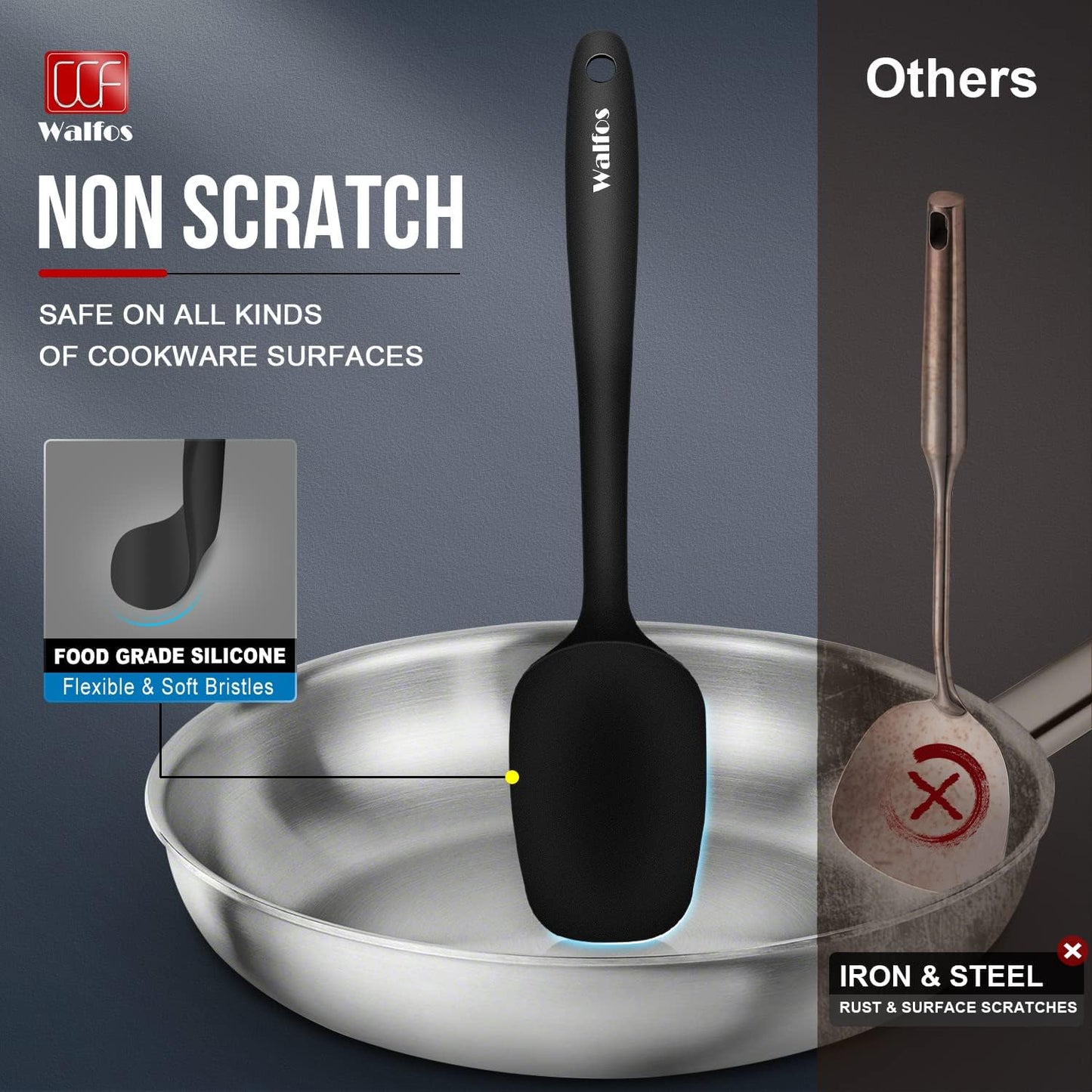 Walfos Mini Silicone Spatula Set of 3（600°F), Heat Resistant small Kitchen Silicone Spatulas, Strong Steel Core and One-Pieces Seamless Design, for Cooking Mixing & Baking,BPA Free & Dishwasher Safe