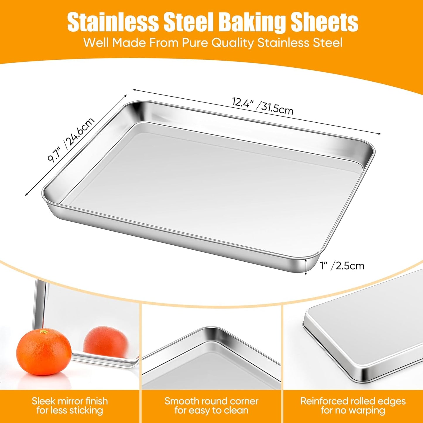 Homikit 1 Pack Baking Sheet, 9 x 13 Inches Stainless Steel Quarter Sheet Pan Set for Baking Cooking Toasting, Metal Cookie Tray Fits Toaster Oven, Non Stick & Rust Free, Dishwasher Safe