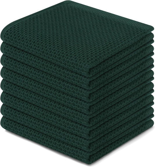 Homaxy 100% Cotton Waffle Weave Kitchen Dish Cloths, Ultra Soft Absorbent Quick Drying Dish Towels, 12 x 12 Inches, 8-Pack, Blackish Green