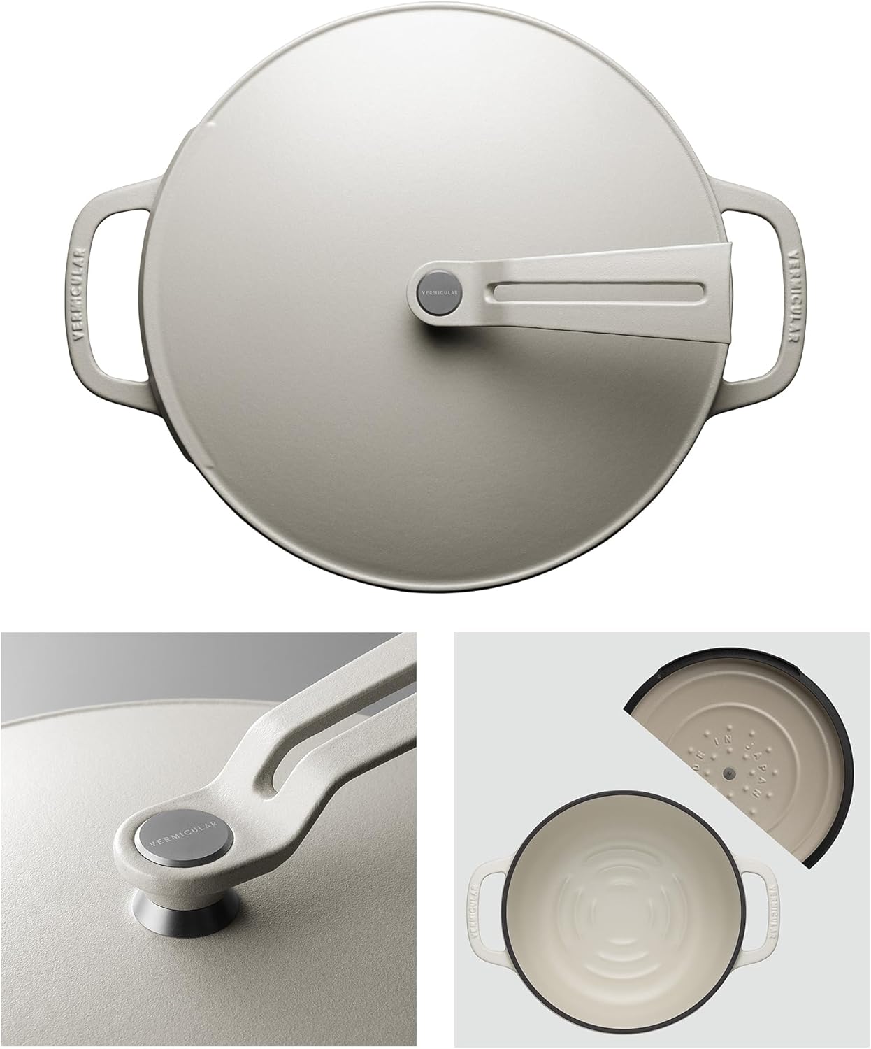 Vermicular Oven Pot 2.0 | Lightweight Enameled Cast Iron Pot | 26cm (5.9 Qt) | Non-Toxic | Induction-compatible | Dutch Oven | Made in Japan | Matte Linen Beige