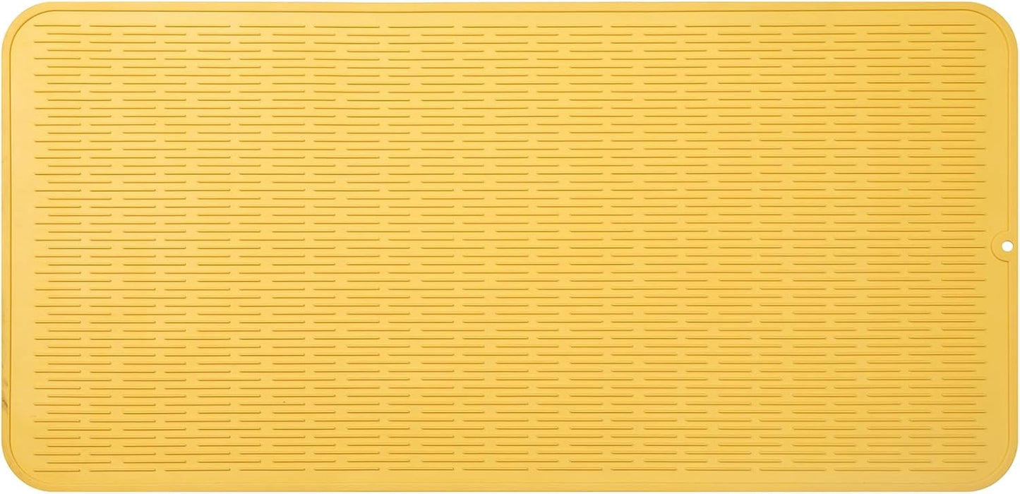 Silicone Dish Drying Mat for Multiple Usage,Easy clean,Eco-friendly,Heat-resistant Silicone Mat for Kitchen Counter or Sink,Refrigerator or Drawer Liner Yellow 5XL 36inches x 18inches