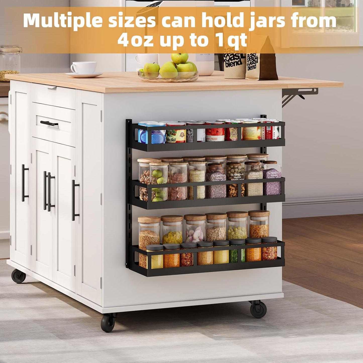 X-cosrack Wall Mount Spice Rack Organizer 5 Tier Height-Adjustable Hanging Spice Shelf Storage for Kitchen Pantry Cabinet, Dual-Use Seasoning Holder Rack with Hooks, Black-Patented