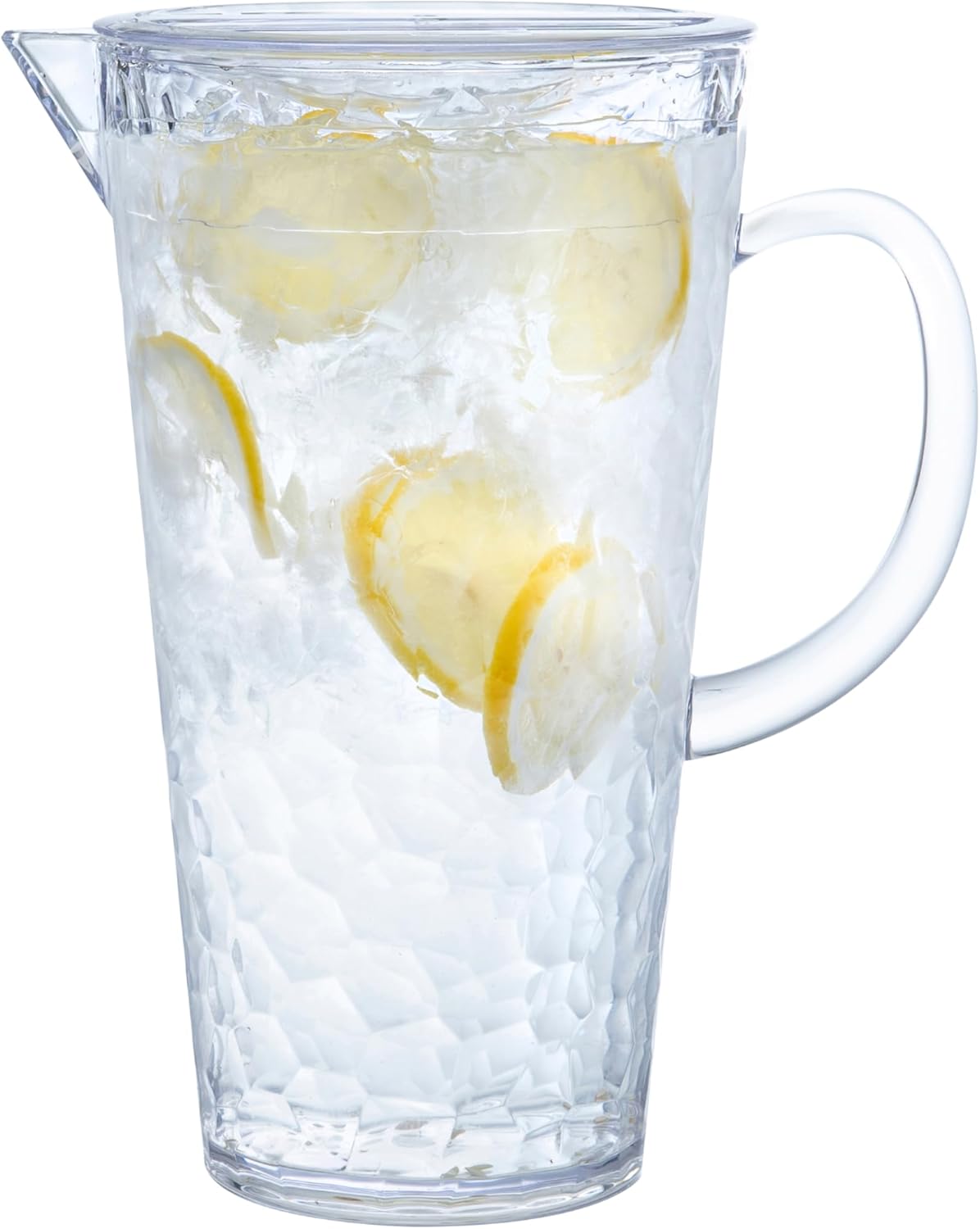 Bzyoo 74oz Clear ChillCraft Water Jug, BPA-Free Pitcher with Lid, Hammered Glass-Style Durable Plastic, Ripple Effect Design, Easy-Pour Spout, Ideal for Orange Juice, Iced Tea, Infused Waters