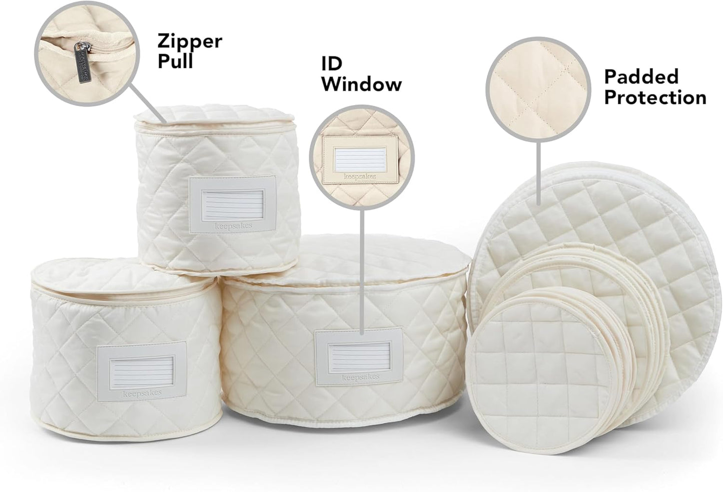 Covermates Keepsakes - Dish Storage Set - Padded Protection - ID Window - Stain Resistant - Machine Washable - China Storage, Cream