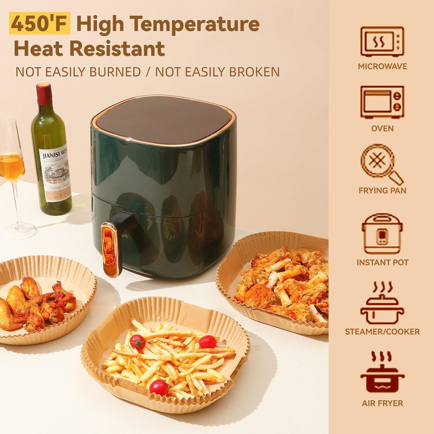 125Pcs 8 inch Round Disposable Air Fryer Parchment Liners-Non-Stick Parchment Sheets for Air Fryer Basket Microwave – Oil-proof, Water-proof, Effortless Cleanup for Baking