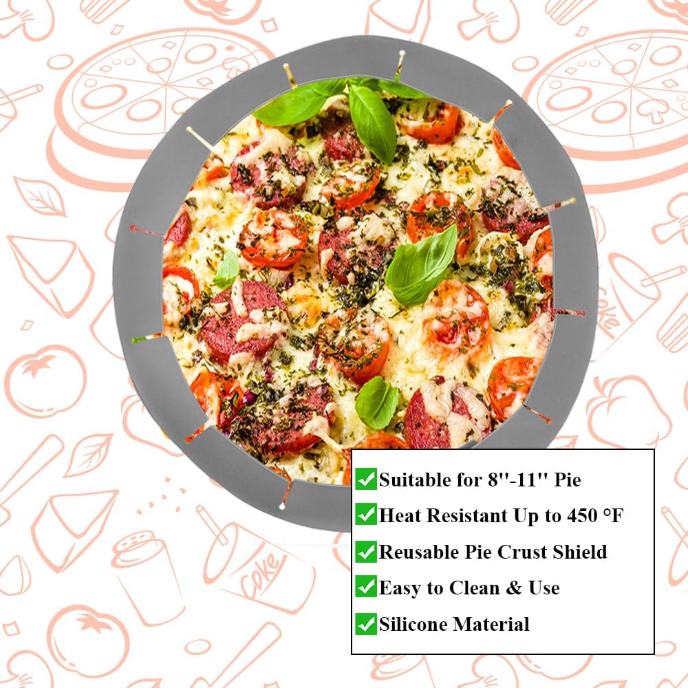 Adjustable Pie Crust Shields, Silicone Baking Protectors, Cover Ring Tools Fits 8-11.4 Inch Pies, Baking Pie Pizza Crust Shield Protector Cover for Edges ﻿ (Red+Blue+Transparent+Grey)