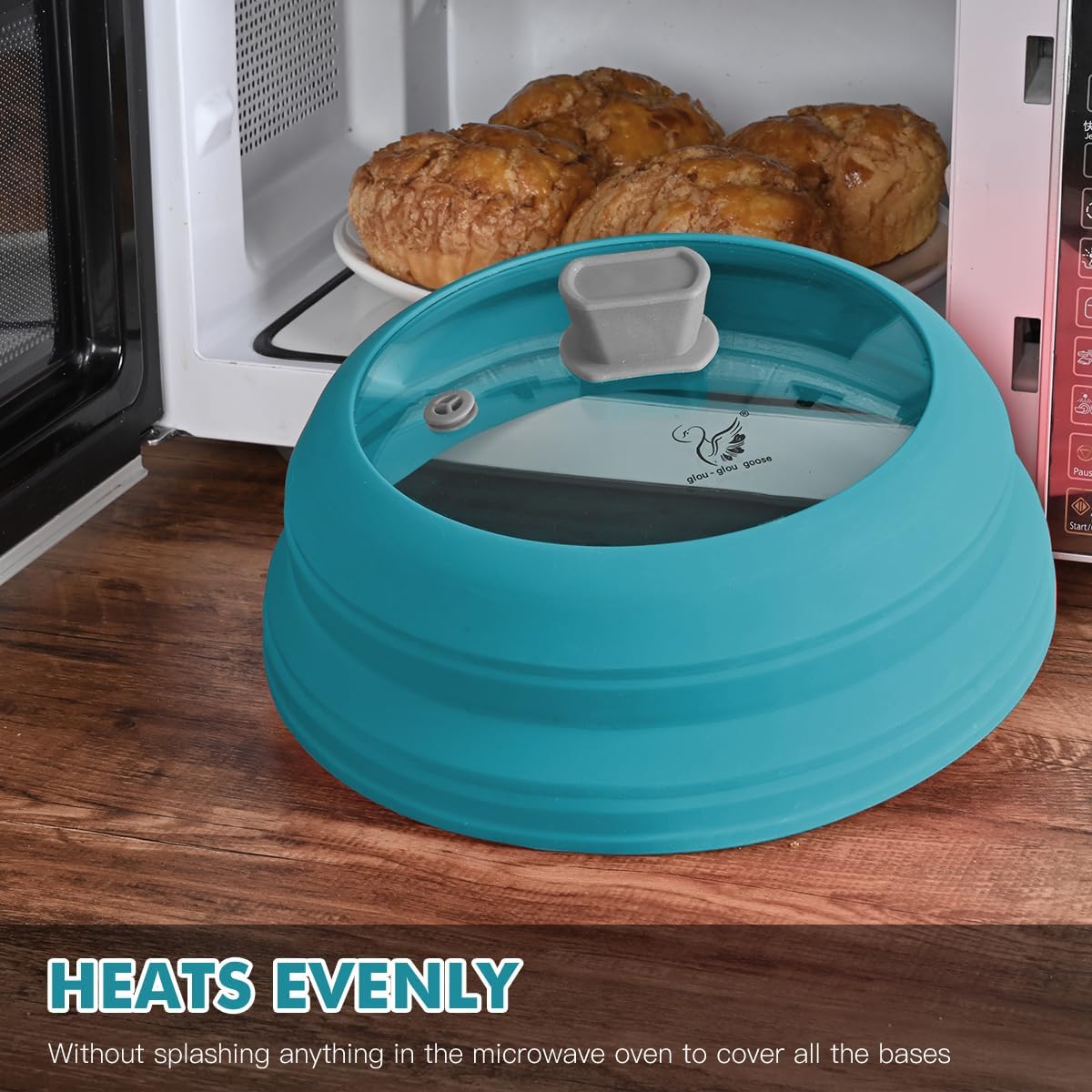 Microwave Splatter Cover Glass Cover Splatter Guard Lid with Collapsible Silicone for Food Cover Plate Cover 11.8 inch Blue