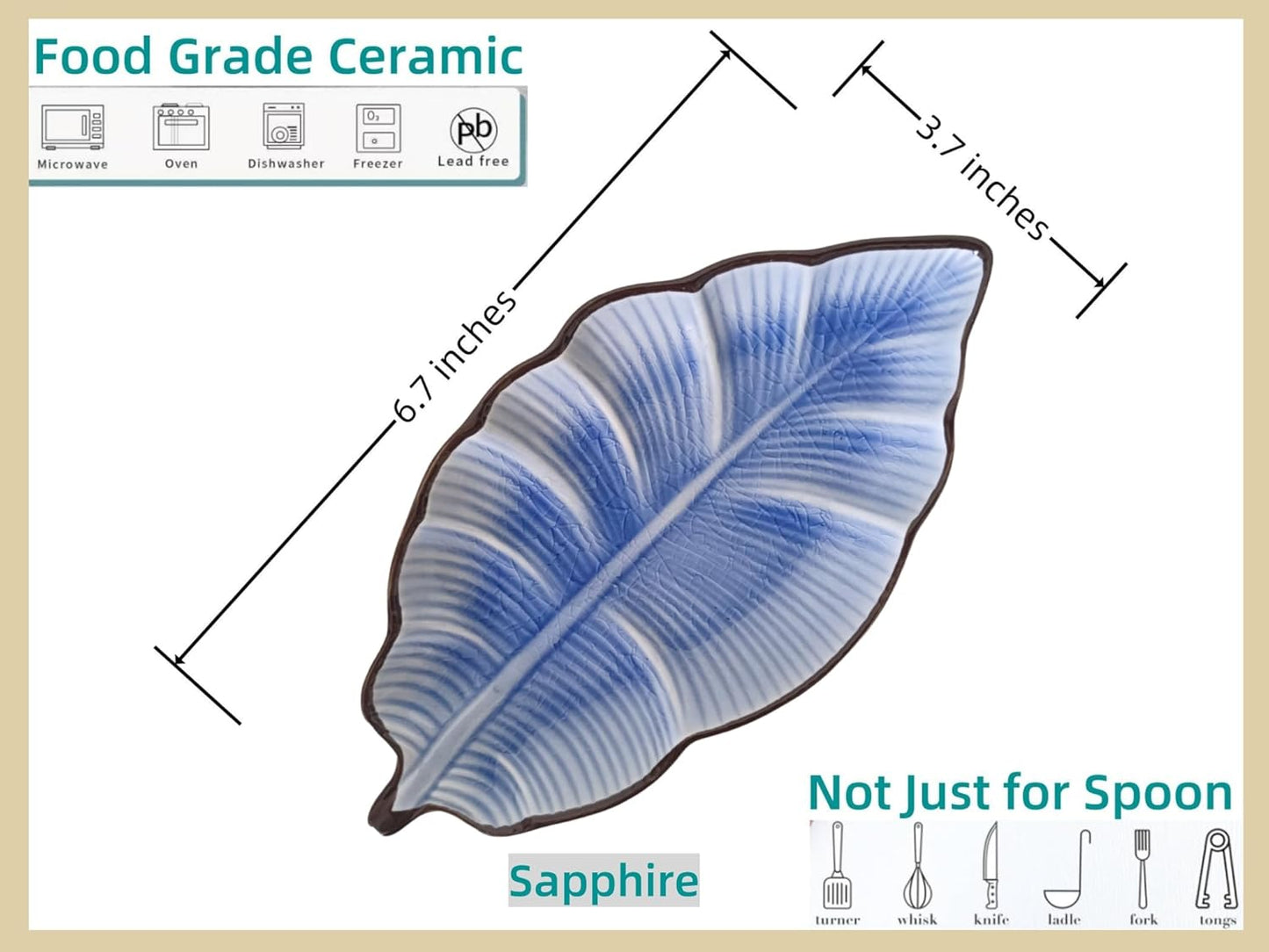 Ceramic Spoon Rest for Stove Top, Ice Cracks Leaf Cute Spoon Rest for Kitchen Counter, Cooking Spoon Holder for Kitchen Counter, Utensil Rest Spatula Rest Ladle Holder Tong Rest, 1 PC (B, Sapphire)