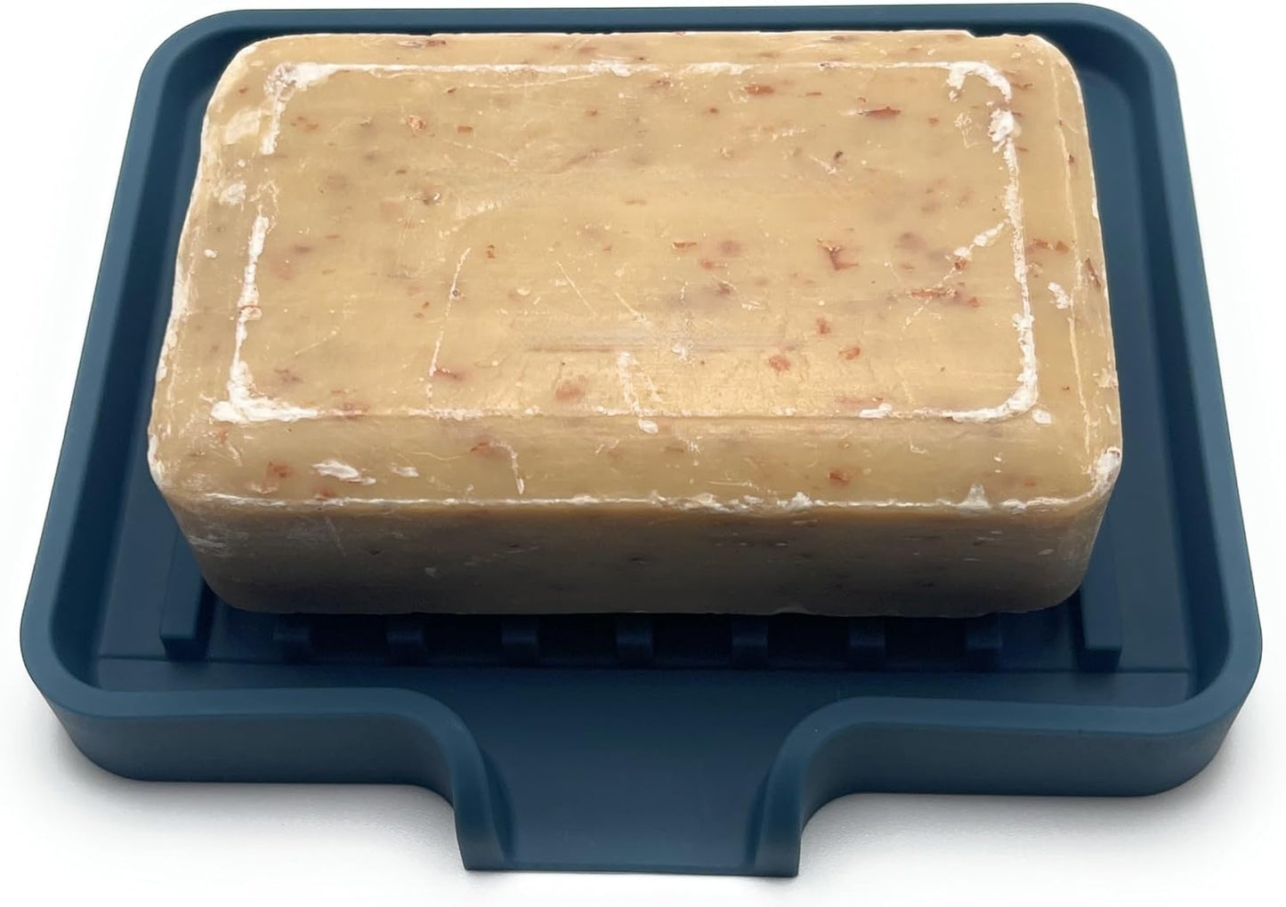 Happitasa Silicone Soap Dish Tray and Sponge Holder with Drain Chute, Pack of 2 | Bathroom and Kitchen Sink Organizer Caddy (Smoky Blue, 5.2"x4", 7.2 Ounces)