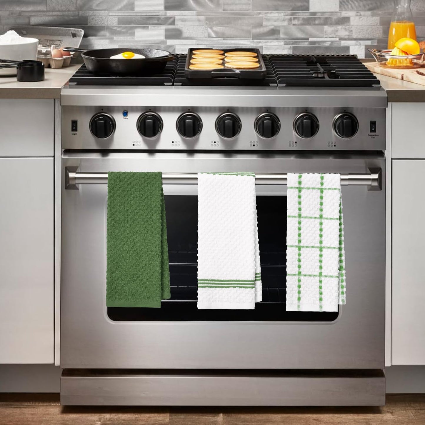 Artoid Mode Ring Spun Cotton Green Kitchen Dish Towels, 15x25 Inch Ultra Soft Absorbent Quick Drying Household Cleaning Tea Towels Bar Towels Set of 6