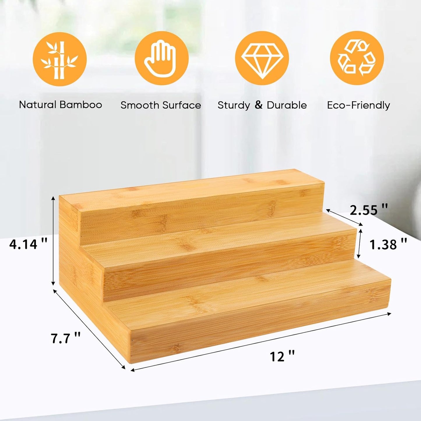 Bamboo Spice Rack Organizer for Cabinet 3 Tier Countertop Step Spice Shelf for Kitchen Storage and Organizer (2 Pack, Cabinet)